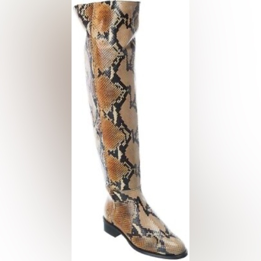 Aquatalia Nahla Caramel and Black Snakeskin Over the Knee Boots